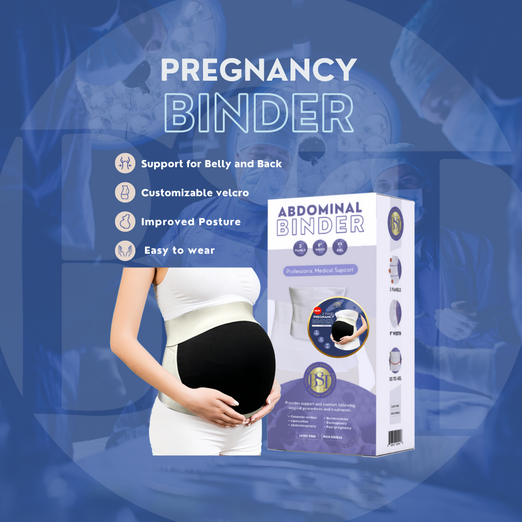 Soft white elastic Cotton Blend Garment with velcro closure in 3 panels of 3" each. Our Pregnancy abdominal binders are detailed created to be a support ally during the most wonderful journey; Pregnancy.